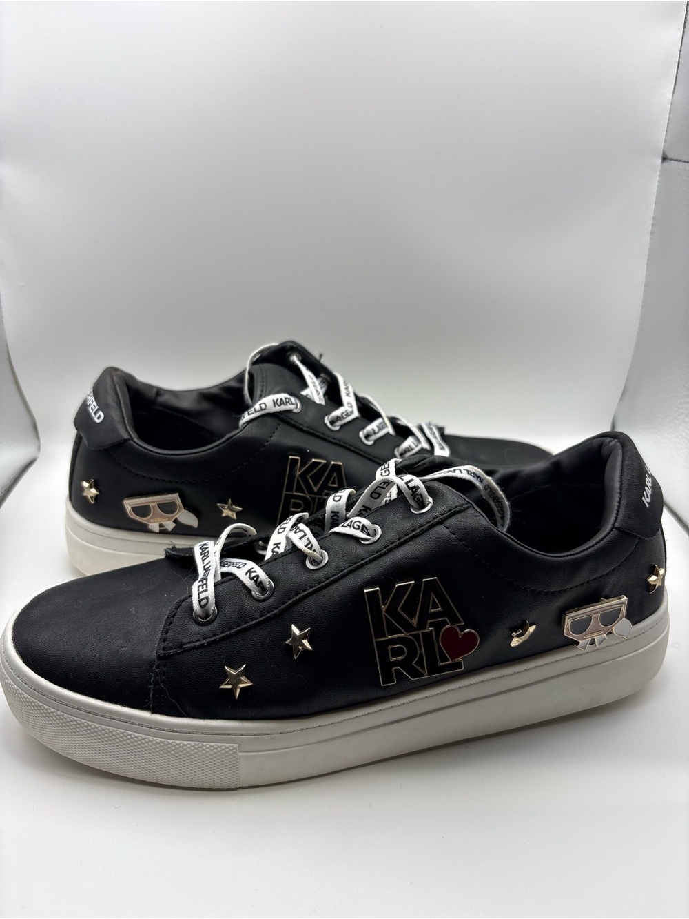 Karl Lagerfeld Black Sneakers with Gold Star & Enamel Charms